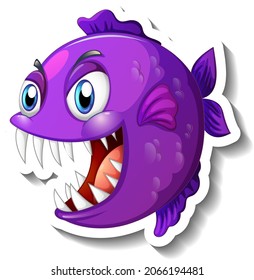 Angry piranha fish cartoon sticker illustration