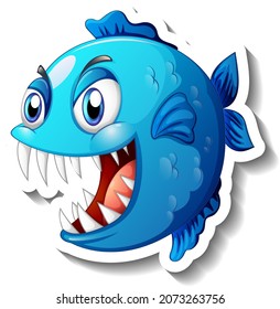 Angry piranha fish cartoon sticker illustration
