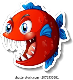 Angry piranha fish cartoon sticker illustration