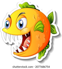 Angry piranha fish cartoon sticker illustration