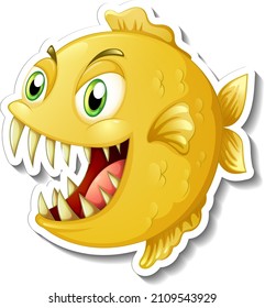 Angry piranha fish cartoon sticker illustration