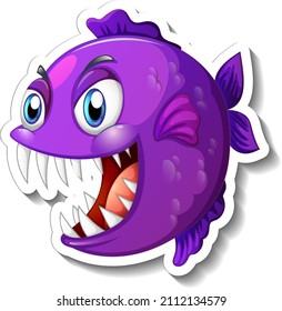 Angry piranha fish cartoon sticker illustration