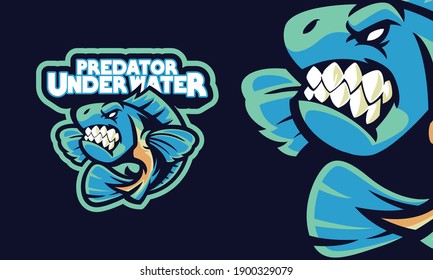 angry piranha fish sports logo mascot illustration