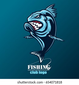 Angry piranha fishing logo. Vector illustration can be used for creating logo and emblem for fishing clubs, prints, web and other crafts.