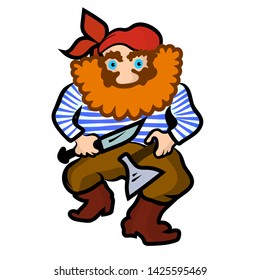 Angry pirate with axe and dagger. Vector cartoon color drawing
image.