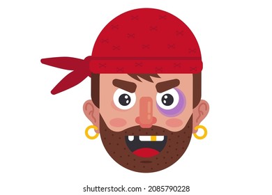 angry pirate in a red bandana. sailor with a gold earring. flat vector illustration. flat vector illustration.