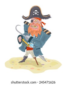 Angry Pirate Vector Illustration / Hand drawn caricature of a pirate, editable vector illustration. EPS 10 file.