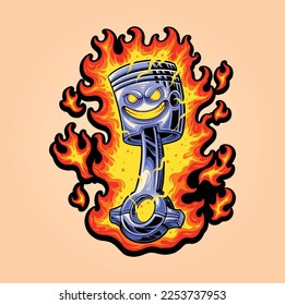 Angry piston racing with flaming fire cartoon illustration vector illustrations for your work logo, merchandise t-shirt, stickers and label designs, poster, greeting cards advertising business 