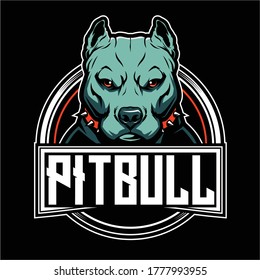 Angry Pitbull Dog Cartoon Character vector logo badge template