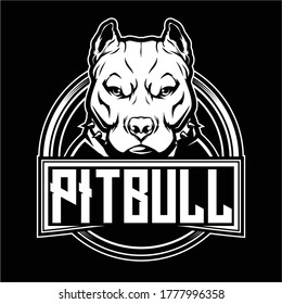 Angry Pitbull Dog Cartoon Character vector logo badge