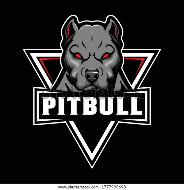 Angry Pitbull Dog head Cartoon Character vector logo badge