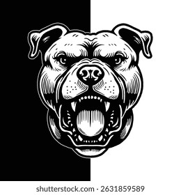 Angry Pitbull Head Illustration, Bold Line Dog Mascot Drawing	
