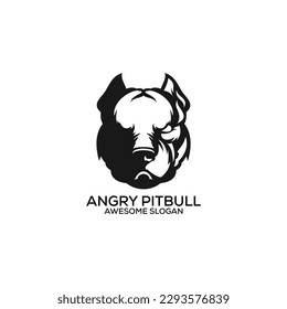 angry pitbull logo design silhouette line art