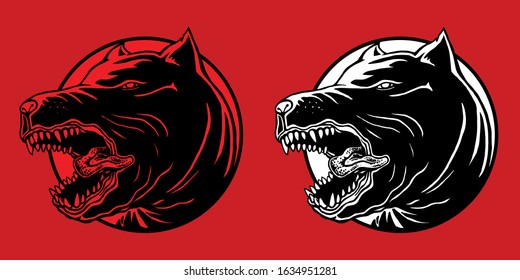 Angry pitbull vector icon monochrome color with red background