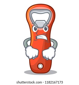 Angry plastic bottle opener isolated on cartoon