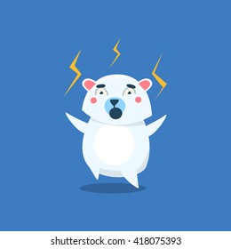 Icono De Vector De Diseño Geométrico Con Peligro De Oso Polar Plano Y Primitivo, Aislado En Fondo Azul