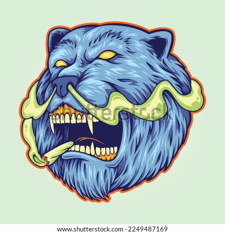 Angry polar bear head smoking marijuana illustration vector illustrations for your work logo, merchandise t-shirt, stickers and label designs, poster, greeting cards advertising business company brand