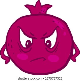 Angry pomegranate, illustration, vector on white background.