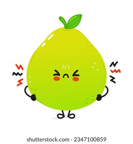 Angry Pomelo character. Vector hand drawn cartoon kawaii character illustration icon. Isolated on white background. Sad Pomelo fruit character concept