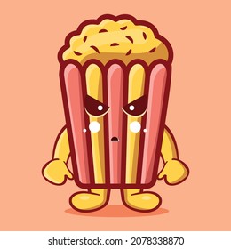 angry popcorn mascot isolated cartoon in flat style