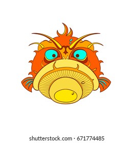 Angry Porcupine Fish Swelled. Vector.