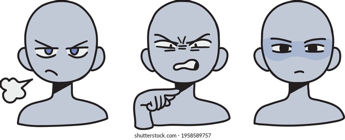 Angry pose. Face emoticon icons set. All 3.