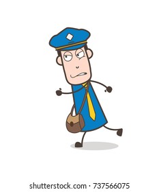 Angry Postman Running Vector Illustration