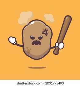 angry potato character. vegetable world day. vector isolated flat illustration for poster, brochure, web, mascot, sticker, logo and icon.