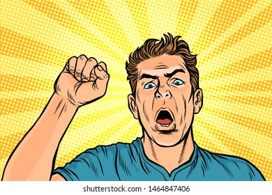 angry protester, rally resistance freedom democracy. Pop art retro vector illustration drawing