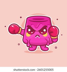 angry pudding cake character mascot playing boxing sport isolated cartoon