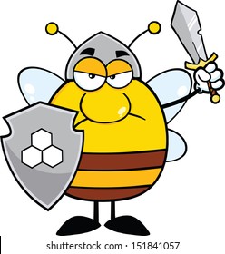 Angry Pudgy Bee Warrior With Shield And Sword