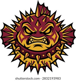 Angry pufferfish mascot illustration with sharp spikes and menacing expression symbolizing danger and power