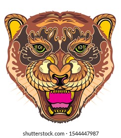 Angry puma. Animal face. Vector illustration of angry tiger