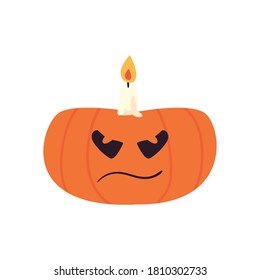 angry pumpkin cartoon with candle free form style icon design, Halloween holiday and scary theme Vector illustration