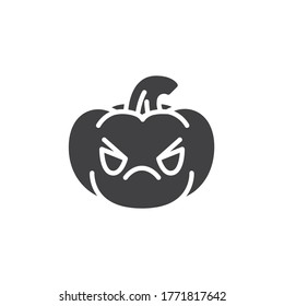 Angry pumpkin face emoji vector icon. filled flat sign for mobile concept and web design. Grumpy pumpkin emoticon glyph icon. Symbol, logo illustration. Vector graphics