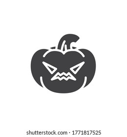 Icono vectorial del emoticono de la cara de calabaza enojada. signo plano relleno para concepto móvil y diseño web. Icono de glifo emoji de calabaza de Halloween. Símbolo, ilustración del logotipo. Gráficos vectoriales