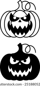 Angry Pumpkin Icons. Black and White Vector Icons. Cartoon Character for Halloween
