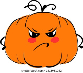 Angry pumpkin, illustration, vector on white background.