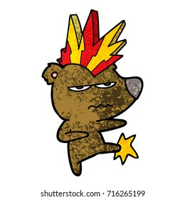 angry punk bear cartoon kicking