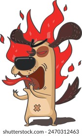 An angry puppy is on fire with cartoon style