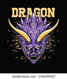 Angry Purple Dragon head illustration