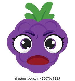 Angry purple grape with expressive face, ideal for food packaging, kids materials, emotional branding, fun stickers, and healthy eating campaigns