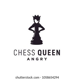 Angry Queen Chess Silhouette illustration logo design inspiration