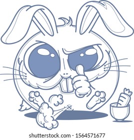 Angry rabbit with the carrot makes thumb up and blows smoke. Fully editable vector illustration. eps 10 