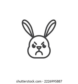 Angry rabbit face emoticon line icon. linear style sign for mobile concept and web design. Angry bunny emoji outline vector icon. Symbol, logo illustration. Vector graphics