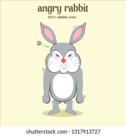 Angry Rabbit Flat Vector Illustration. 100% Editable. 