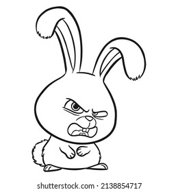 An angry rabbit or hare is sitting. Vector flat cartoon character illustration isolated on white background.