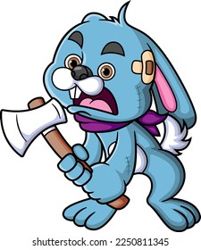 The angry rabbit holding axe of illustration