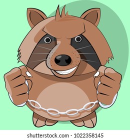 Angry Raccoon Prisoner Cartoon Vector Illustration