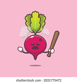 personaje de rábano furioso. Día del mundo de las verduras. ilustración plana vectorial aislada para afiches, folletos, web, mascota, pegatina, logotipo e icono.